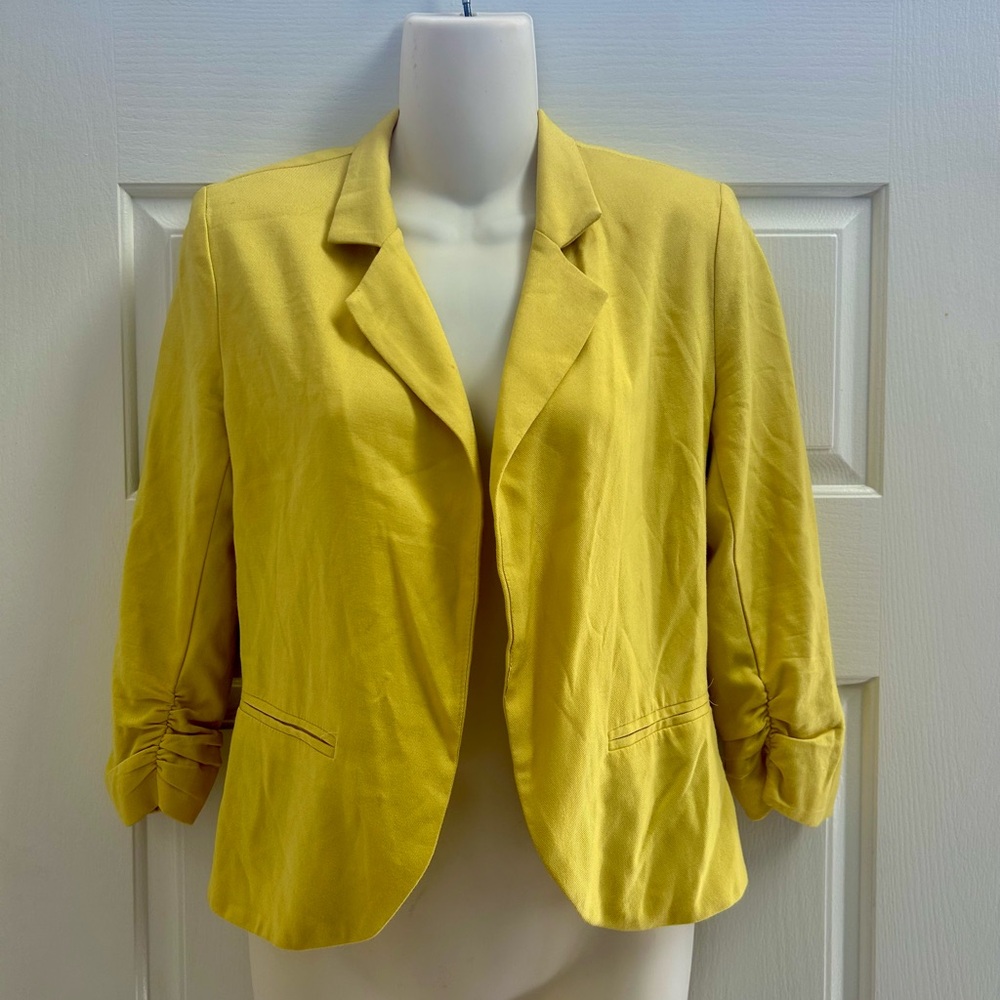Women Ruched Sleeve Lined Blazer Collared Casual Ladies Formal Spring Jacket Top